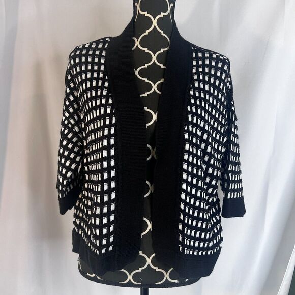 Worthington Black & White Checkered Knit Open Front Cardigan Sweater Size XL - Picture 8 of 8